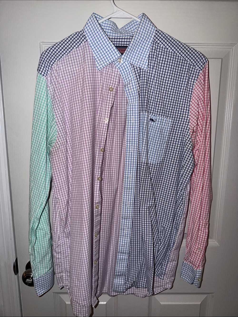 Vineyard Vines Multi-Check Cotton Button-Down Shirt in Mint, Pink, Blue & Navy